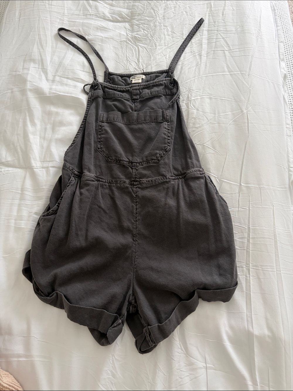 Billabong Charcoal Black Short Denim Overalls